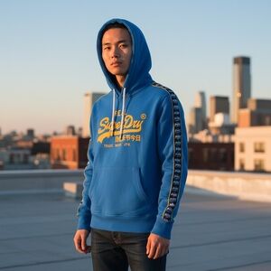 Superdry Real Japan Logo Hoodie Blue Size L Streetwear